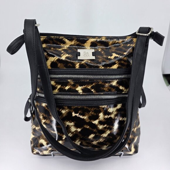 Style & Co Patent Leopard Print Double Zip Crossbody Messenger Bag - Picture 3 of 10